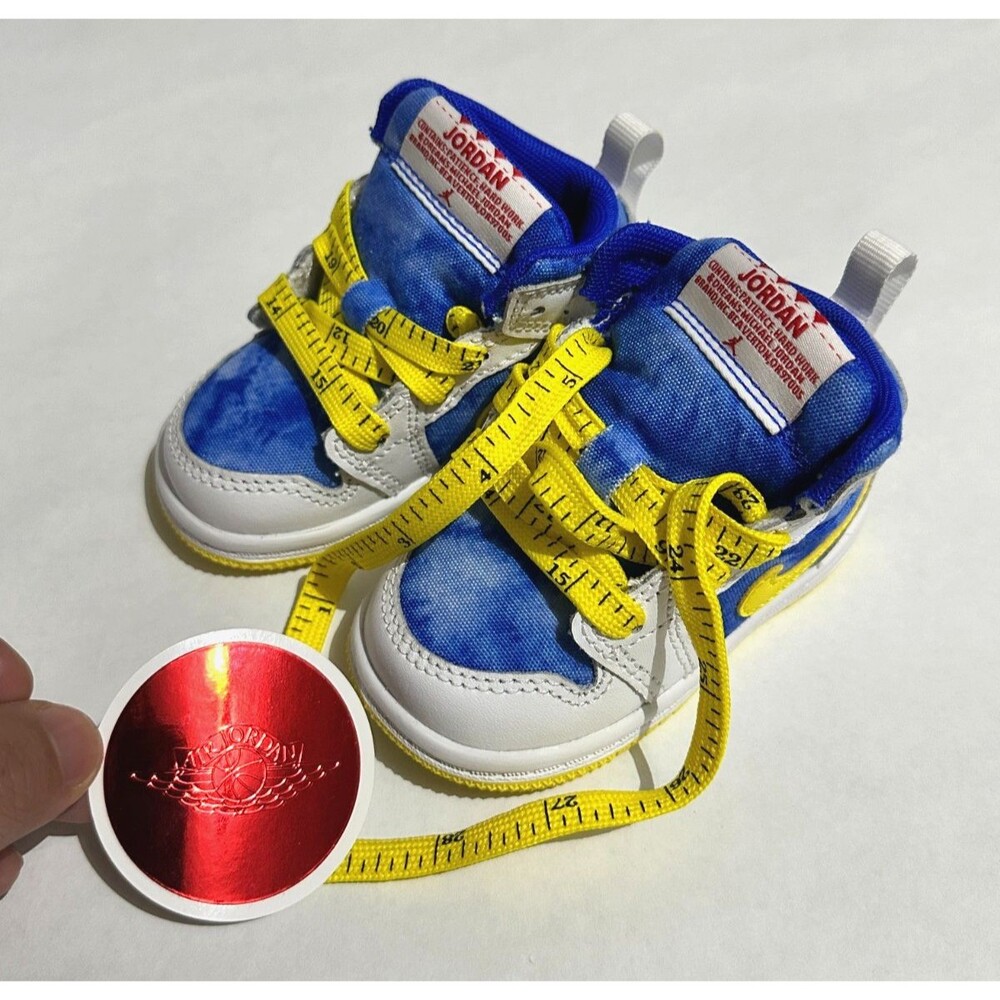 Air Jordan 1 Mid TD Sneaker School Toddler 4C White Racer Blue Opti Yellow